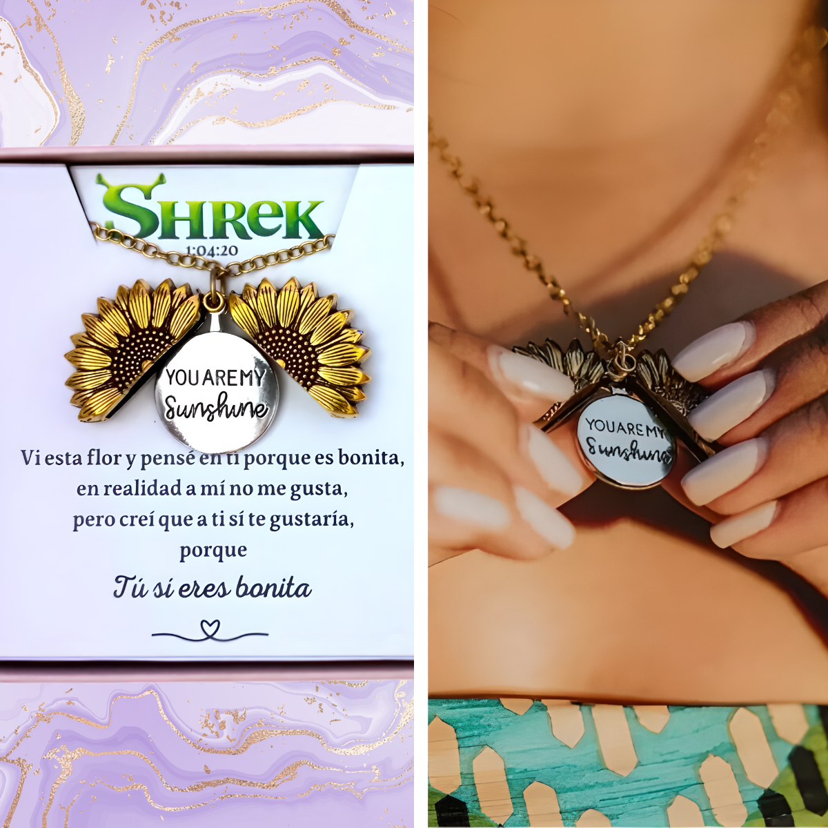 Collar Con Dije De Girasol | Chapa De Oro De 18K | Con Tarjeta y Caja