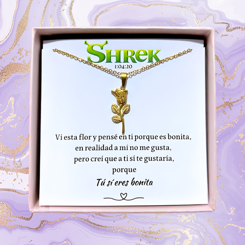 Collar Con Dije De Rosa | Chapa De Oro De 18K | Con Tarjeta y Caja