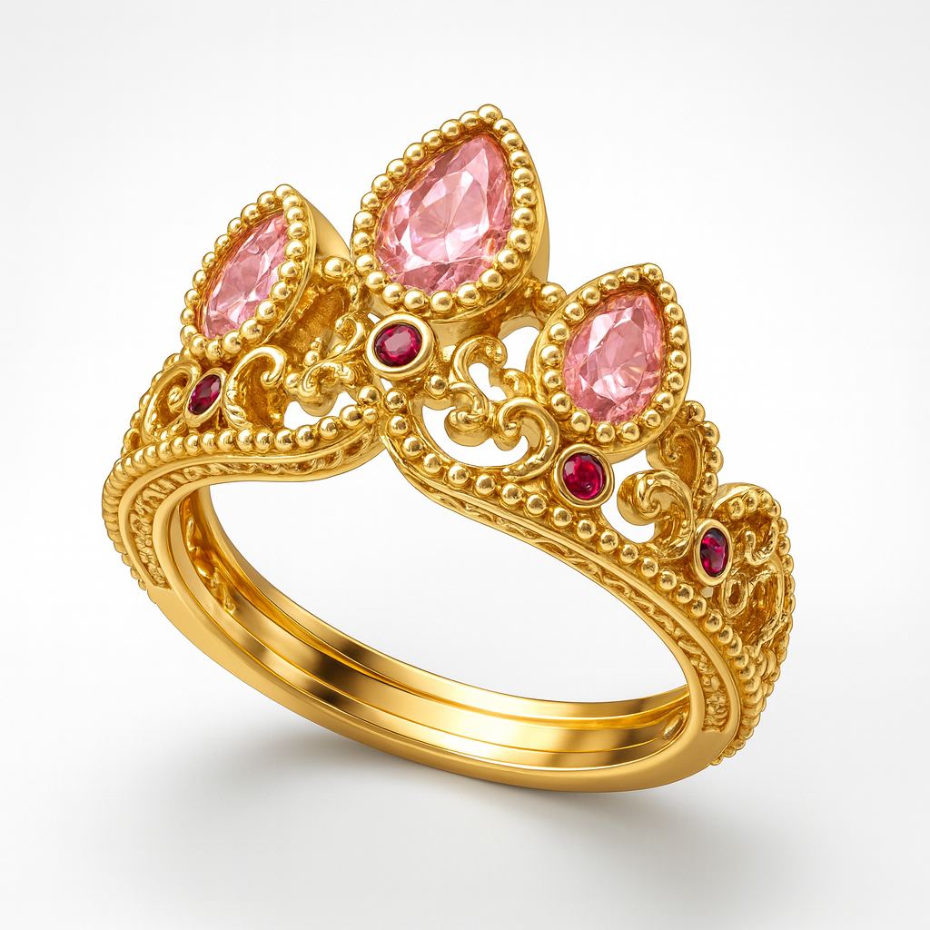 Anillo Promesa Corona Rapunzel Disney Chapa Oro 18k - Ajustable