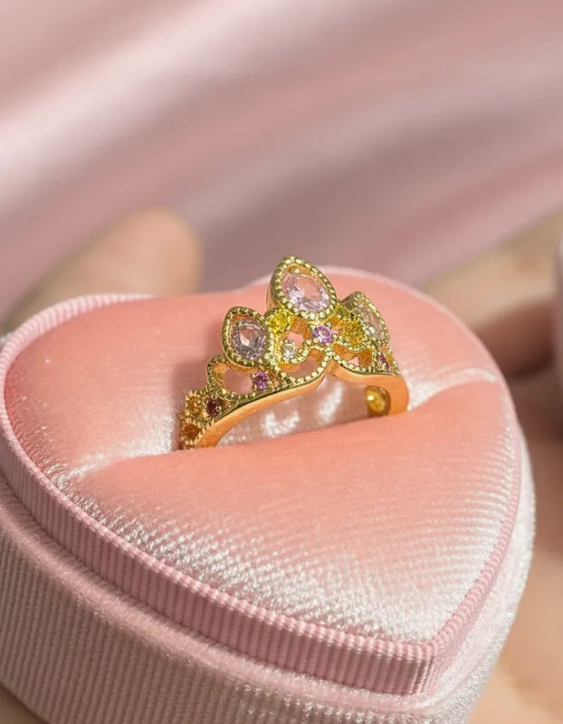 Anillo Promesa Corona Rapunzel Disney Chapa Oro 18k - Ajustable