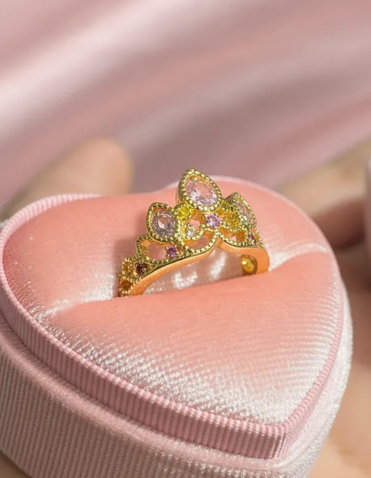 Anillo Promesa Corona Rapunzel Disney Chapa Oro 18k - Ajustable